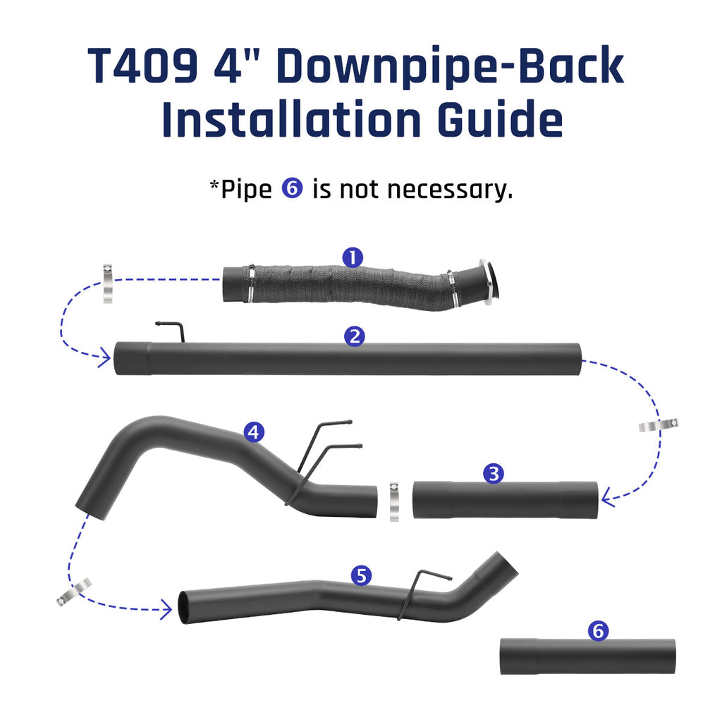 Black 4.0" Downpipe-Back Exhaust for 2011-2024 Ford 6.7 Powerstroke F250 F350 F450