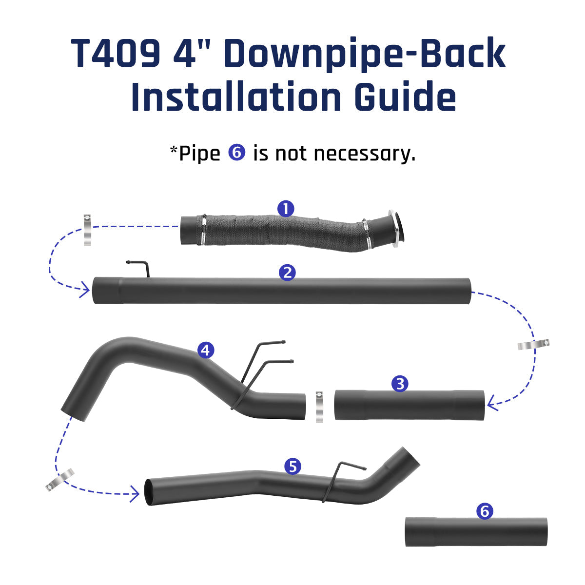Black 4.0" Downpipe-Back Exhaust for 2011-2024 Ford 6.7 Powerstroke F250 F350 F450