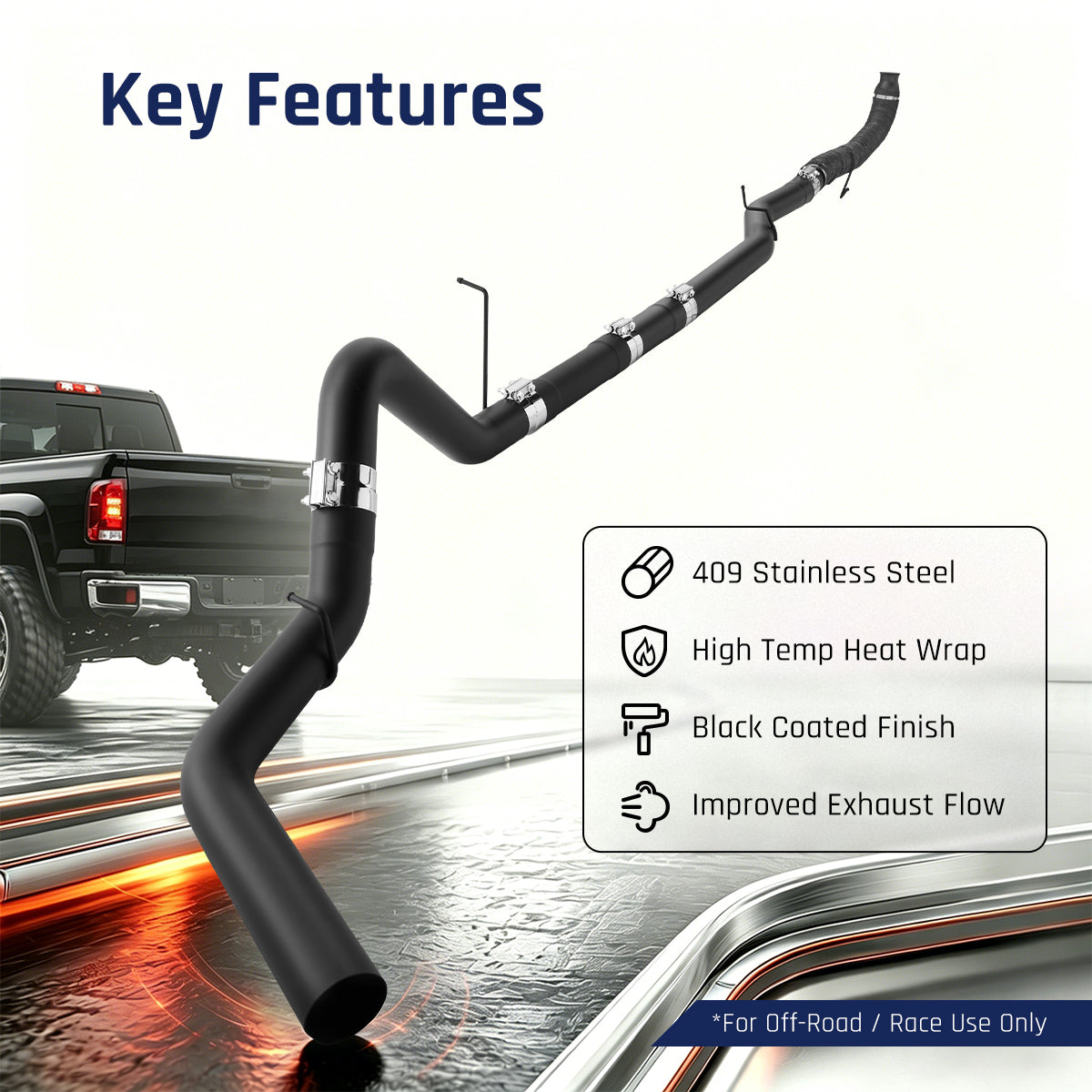 Black 4.0" Downpipe-Back Exhaust for 2011-2015 LML 6.6 Duramax DPF Delete Kit | SPELAB