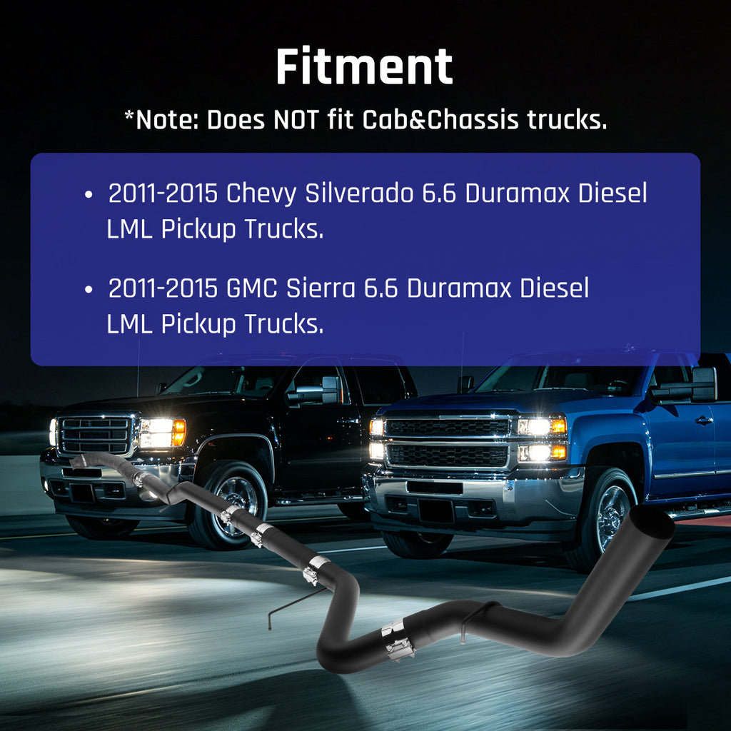 Black 4.0" Downpipe-Back Exhaust for 2011-2015 LML 6.6 Duramax DPF Delete Kit | SPELAB