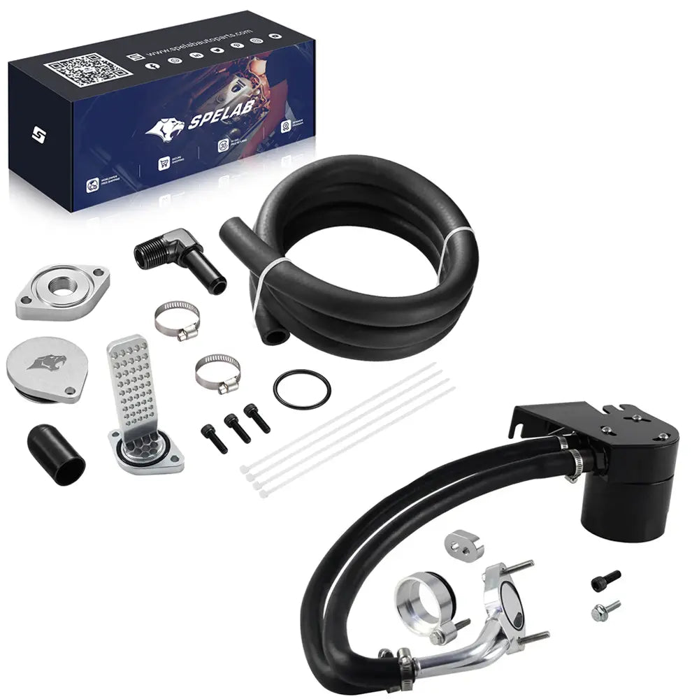 SPELAB Silver CCV Reroute System with Internal and External Oil Separators for Ford F250 F350 F450 6.7L