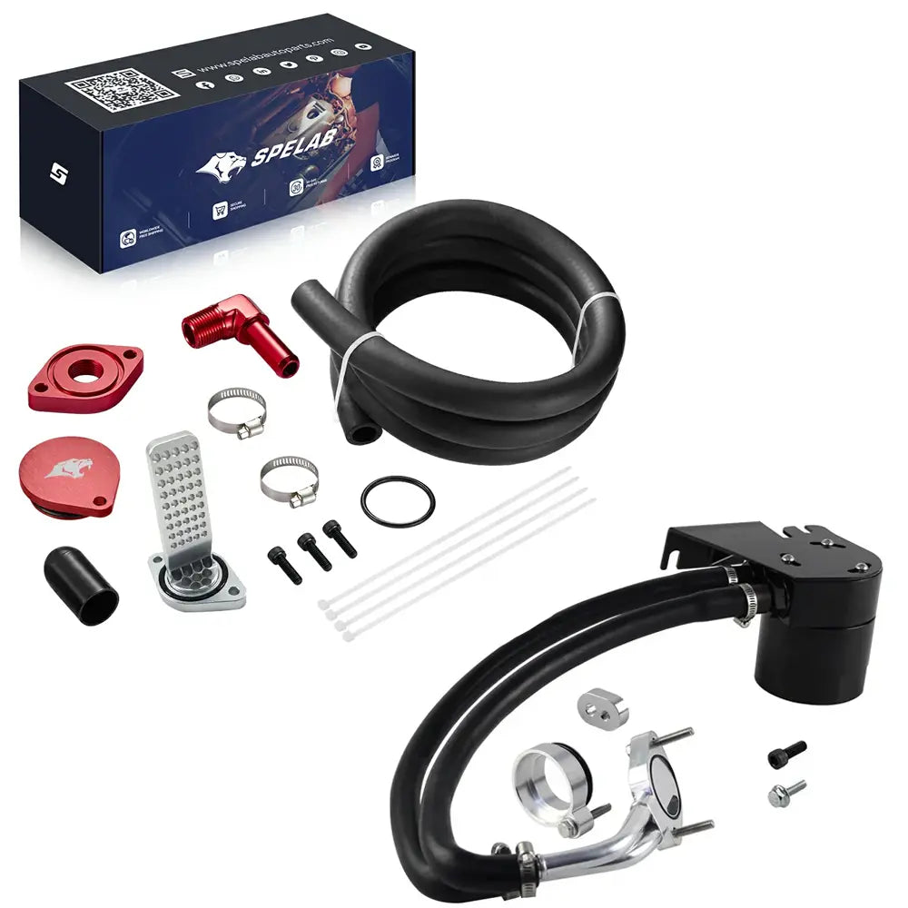 SPELAB Black CCV Delete Kit with Dual Internal and External Catch Cans for Ford 6.7L Powerstroke Diesel