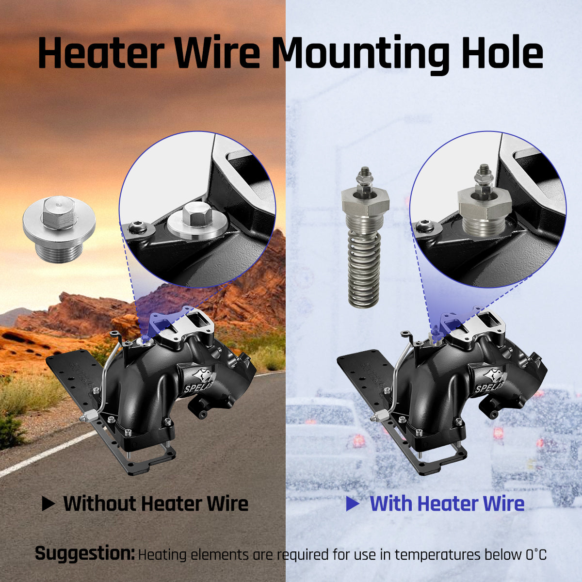 SPELAB 6.7L Cummins intake horn with heater wire mounting hole options